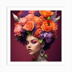 Afro-American Woman With Flowers On Her Head Art Print