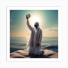 Muslim Man Holding A Globe Art Print