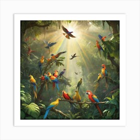 Parrots In The Jungle Paintings Art Print 2 Art Print