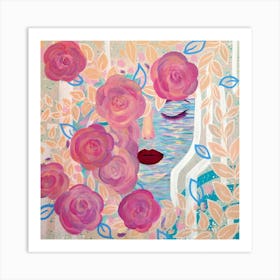 Roses and woman Art Print