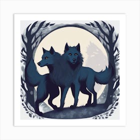 Two Wolves In The Forest Art Print