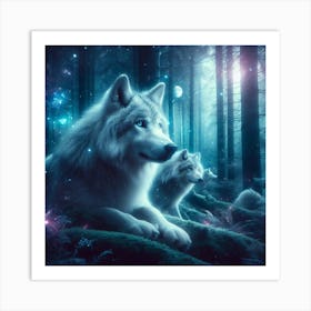 White Wolf In The Forest Art Print