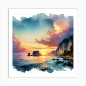 Watercolor Of Sunset 1 Art Print