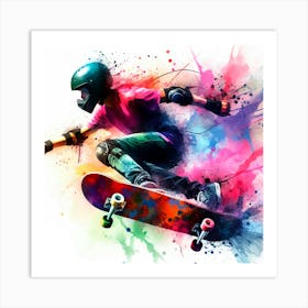 Skateboarder in watercolor Art Print