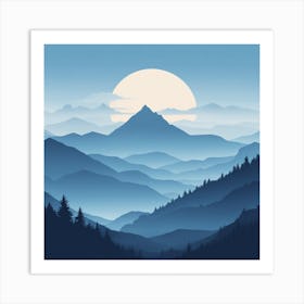 Misty mountains background in blue tone 11 Art Print