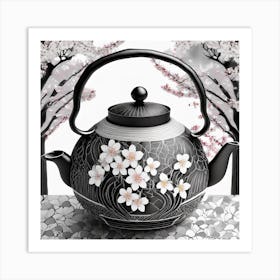 Firefly An Intricate Beautiful Japanese Teapot, Modern, Illustration, Sakura Garden Background 31673 Art Print