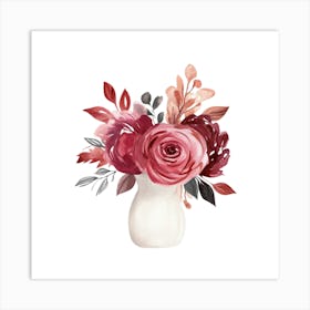 Watercolor Blush Burgundy Flower Arrangement 5 Art Print