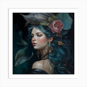 Girl With Blue Hair Art Print