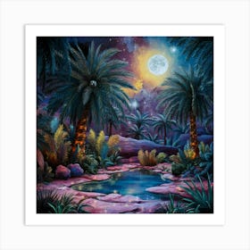 A night in the desert in the middle of a moonlit oasis 5 Art Print