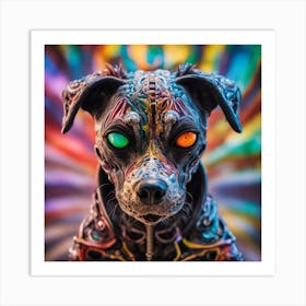 Psychedelic Biomechanical Freaky Scelet Dog From Another Dimension With A Colorful Background 1 Art Print