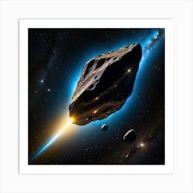 Yellow blue alien artifical asteroid floating in space 5 Art Print