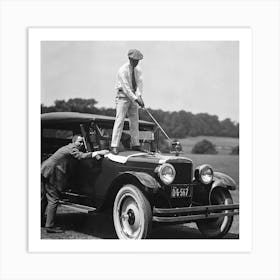 Golfer And His Car Art Print