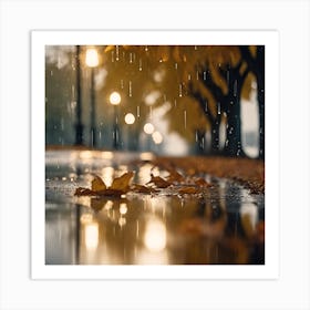 Illuminated Street Lights, Promenade in Autumn Art Print