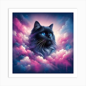 Black Cat In The Clouds Art Print