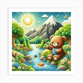 Teddy Bear Fishing 3 Art Print