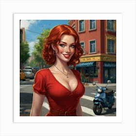 Portrait Of A Woman In Red Dress Art Print