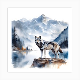 Wolf By The Lake Art Print