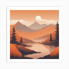 Misty mountains background in orange tone 71 Art Print