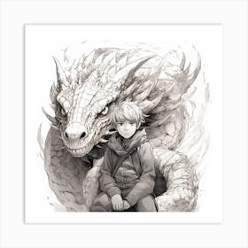 A Boy And His Dragon. Manga Style. Art Print