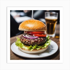 Burger With Beer Art Print