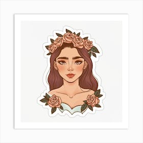 Girl With Roses Art Print