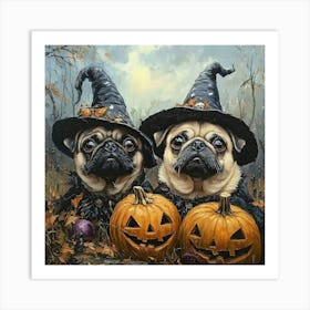 Halloween Pugs In Oil 12 Art Print