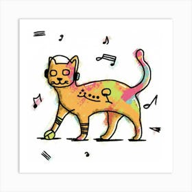 Cat With Music Notes 1 Art Print