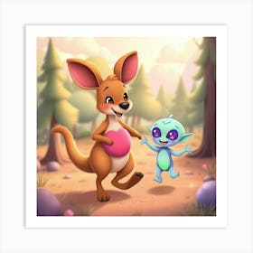 Alien Baby And Kangaroo Art Print