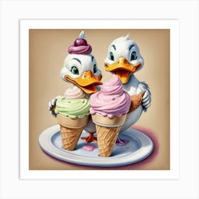 Ice Cream Ducks Art Print