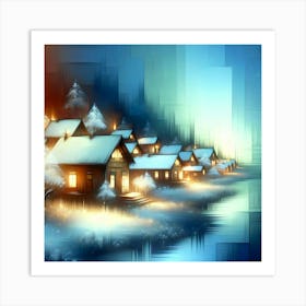 Christmas Village At Night Art Print