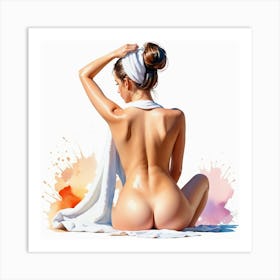 Nude Woman With Towel 08 Art Print