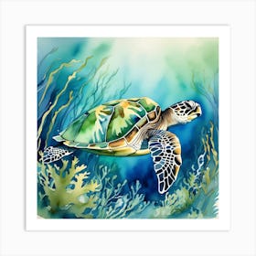 Watercolor Sea Turtle 1 Art Print