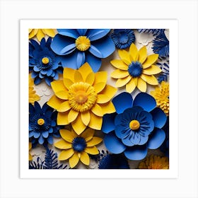 Blue And Yellow Paper Flowers Art Print