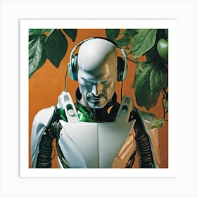 Robot With Headphones 11 Art Print