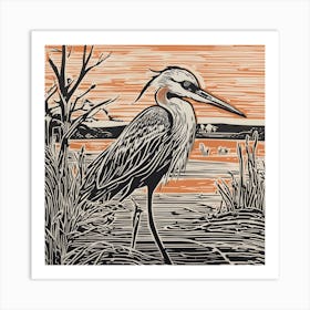 Heron Linocut Art Print