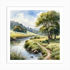 Watercolour Of A River Art Print