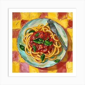 Spaghetti & Tomato Sauce Yellow Checkerboard 2 Art Print