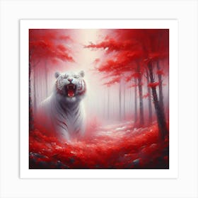 White Tiger In Red Forest 1 Art Print