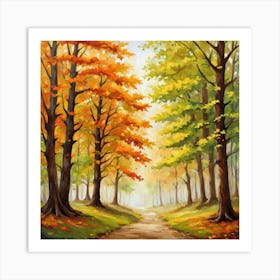 Forest In Autumn In Minimalist Style Square Composition 144 Art Print