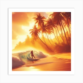 Surfer On The Beach At Sunset Art Print