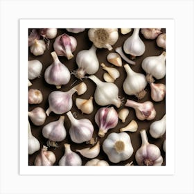 White Garlic On Black Background Art Print