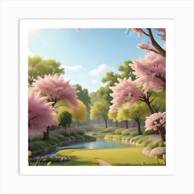 Cherry Blossoms In The Park Art Print