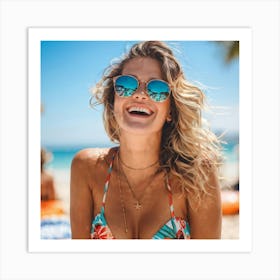 Female Bikini People Caucasian Modern Lifestyle Portrait Holiday Away Weekend Sunglasses (12) Art Print