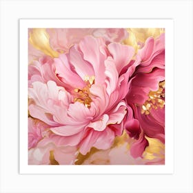 Pink Peony Flowers On Pink Background Art Print