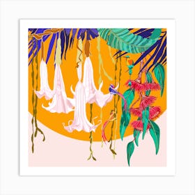 Canopy And Orange Sun Square Art Print