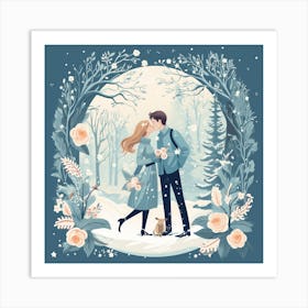 Winter Couple In The Forest Art Print