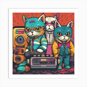 Retro Cats Art Print