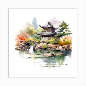 Watercolor Japanese Landscape Art Print