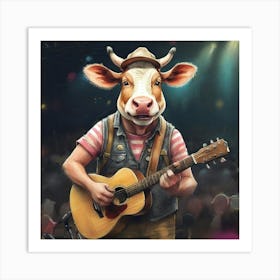 Cow Playing Guitar 8 Art Print