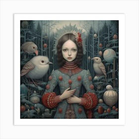 Girl With Birds 2 Art Print